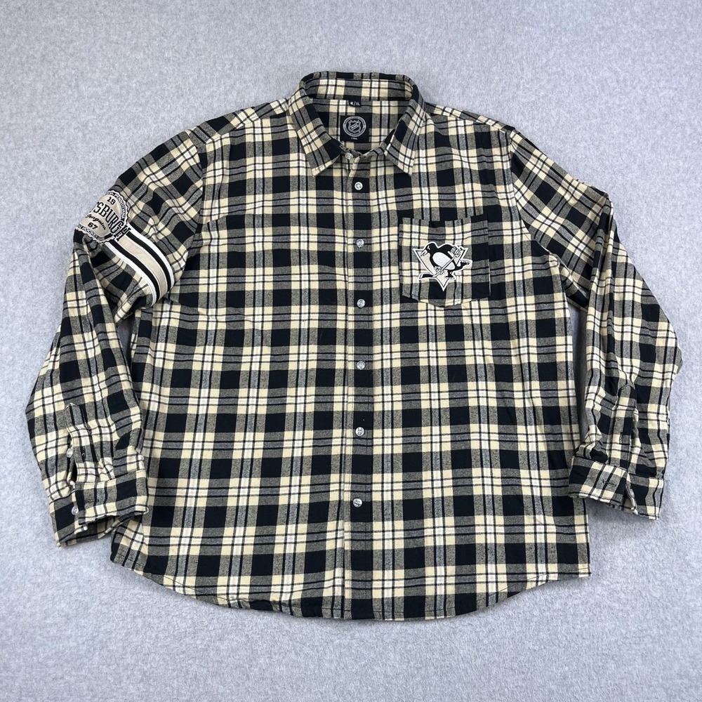 Pittsburgh Penguins Shirt Mens XL Plaid Flannel NHL Hockey Multiple Logos 1967